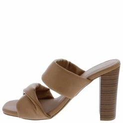 Bamboo What's New Blowup05 Tan Soft Pu Dual Band Open Toe Tapered Stacked Heel
