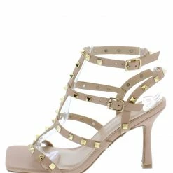 Legend Bona28 Nude Pu Open Toe Rock Stud Caged Strappy Heel