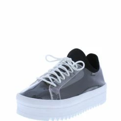 CAPE ROBBIN What's New Bon Bon Black Lucite Lace Up Lug Platform Sneaker Flat