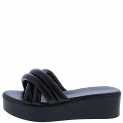 JP Shoes Bonus22 Black Chunky Cross Strap Open Toe Slide Wedge