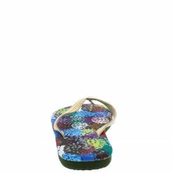 QUPID Shoes Bowser01 Gold Multi Open Toe Flat Flip Flop Sandal