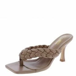 Mata What's New Braids1 Nude Braided Thong Open Toe Mule Heel
