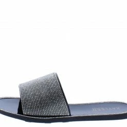 Elegant What's New Brin1 Black Embellished Open Toe Flat Slide Sandal