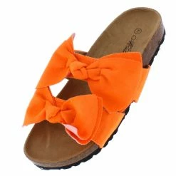 Mata Shoes Broadwalk9 Orange Dual Bow Mule Slide Flat Sandal