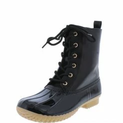 CAPE ROBBIN Boots Caesar Black Lace Up Extended Ankle Duck Boot