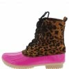 CAPE ROBBIN Caesar Pink Leopard Lace Up Extended Ankle Duck Boot Boots