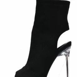 CAPE ROBBIN Cally Black Peep Toe Cut Out Angled Lucite Heel Boot Boots