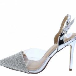 ELEGANCE Cardy2 Silver Embellished Pointed Toe Slingback Heel