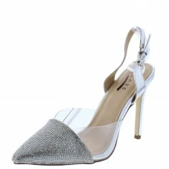 ELEGANCE Cardy2 Silver Embellished Pointed Toe Slingback Heel