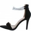 Legend Carmen07 Black Pointed Open Toe Dual Ankle Chain Stiletto Heel