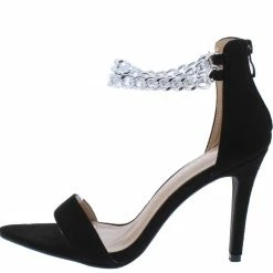 Legend Carmen07 Black Pointed Open Toe Dual Ankle Chain Stiletto Heel