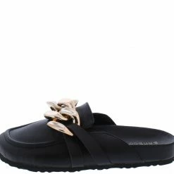 JP Champion02 Black Pu Round Toe Upper Chain Loafer Mule Sandal What's New