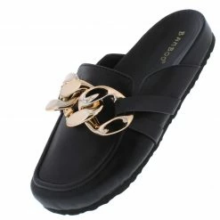 JP Champion02 Black Pu Round Toe Upper Chain Loafer Mule Sandal What's New