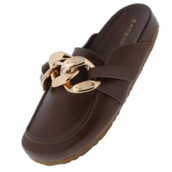 JP Champion02 Chestnut Pu Round Toe Upper Chain Loafer Mule Sandal What's New