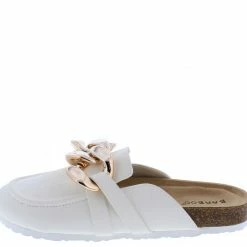 JP What's New Champion02 White Pu Round Toe Upper Chain Loafer Mule Sandal