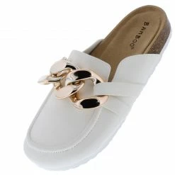 JP What's New Champion02 White Pu Round Toe Upper Chain Loafer Mule Sandal