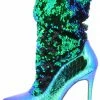 Liliana Monique024 Green Hologram Sequin Pull On Stiletto Boot