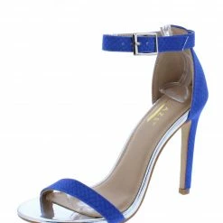 ELEGANCE Shoes Charlie161 Blue Open Toe Ankle Strap Stiletto Heel