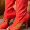 Mata Chic Moment Coral Open Toe Cut Out Sock Boot Boots