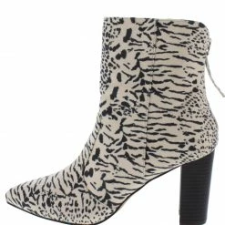 Shoe Republica Chilla Snow Leopard Pointed Toe Rear Zip Ankle Boot