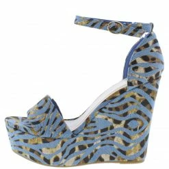 JP Chosen03 Denim Open Toe Ankle Strap Platform Wedge
