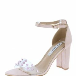 Weeboo Christal018 Blush Studded Lucite Open Toe Ankle Strap Heel Shoes