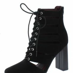 Shoe Republica Boots Cilic Black Caged Lace Up Block Heel Ankle Boot