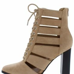 Shoe Republica Cilic Taupe Caged Lace Up Block Heel Ankle Boot