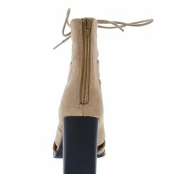 Shoe Republica Cilic Taupe Caged Lace Up Block Heel Ankle Boot