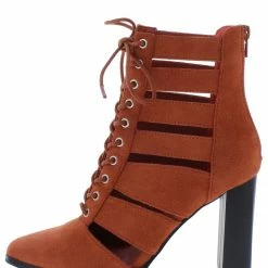 Shoe Republica What's New Cilic Terracotta Caged Lace Up Block Heel Ankle Boot