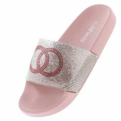 SUP Circle100 Pink Sparkle Open Toe Flat Slide Sandal