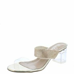 SUP Shoes Clear900 Gold Open Toe Embellished Slide Lucite Heel
