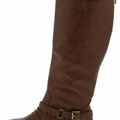 TOP GUY Coco1 Tan Dual Buckle Strap Knee High Boot