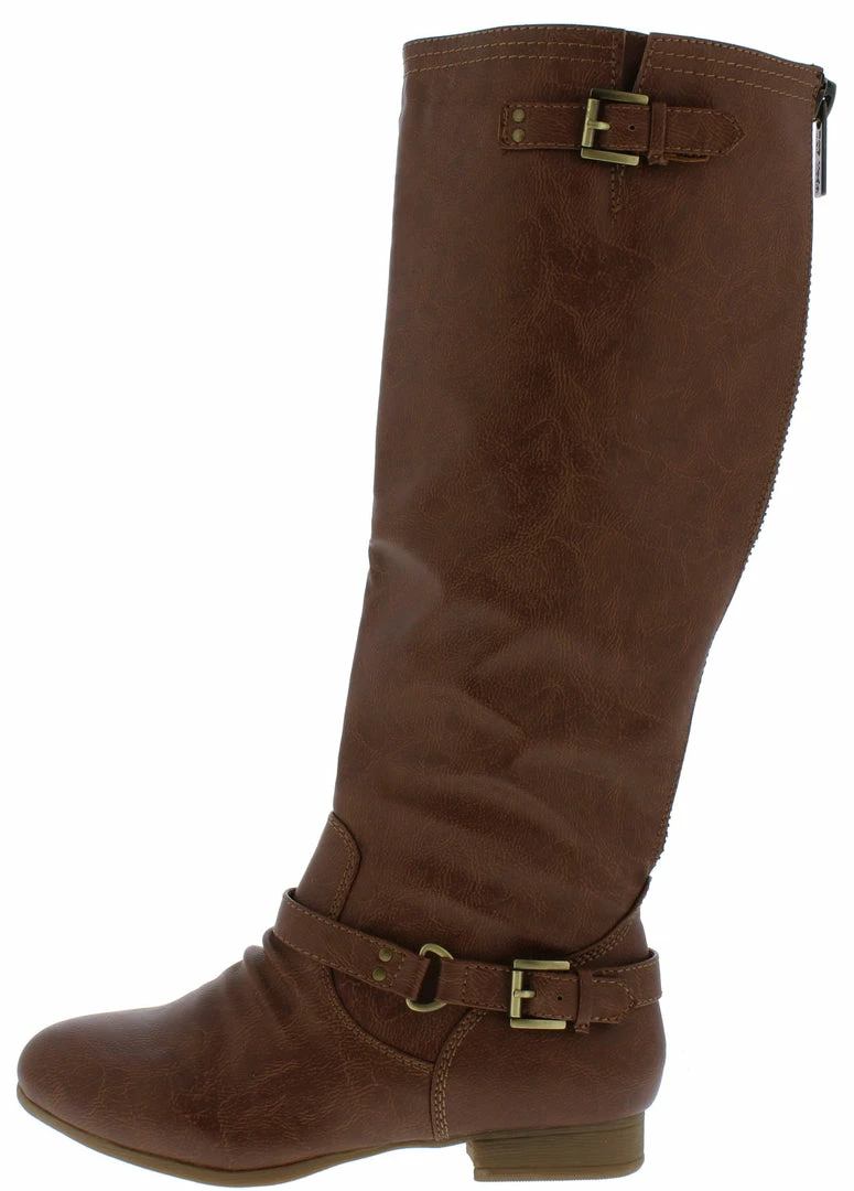 TOP GUY Coco1 Tan Dual Buckle Strap Knee High Boot 3 TOP GUY Coco1 Tan Dual Buckle Strap Knee High Boot