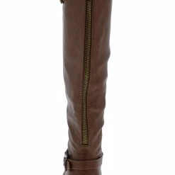TOP GUY Coco1 Tan Dual Buckle Strap Knee High Boot 7 TOP GUY Coco1 Tan Dual Buckle Strap Knee High Boot
