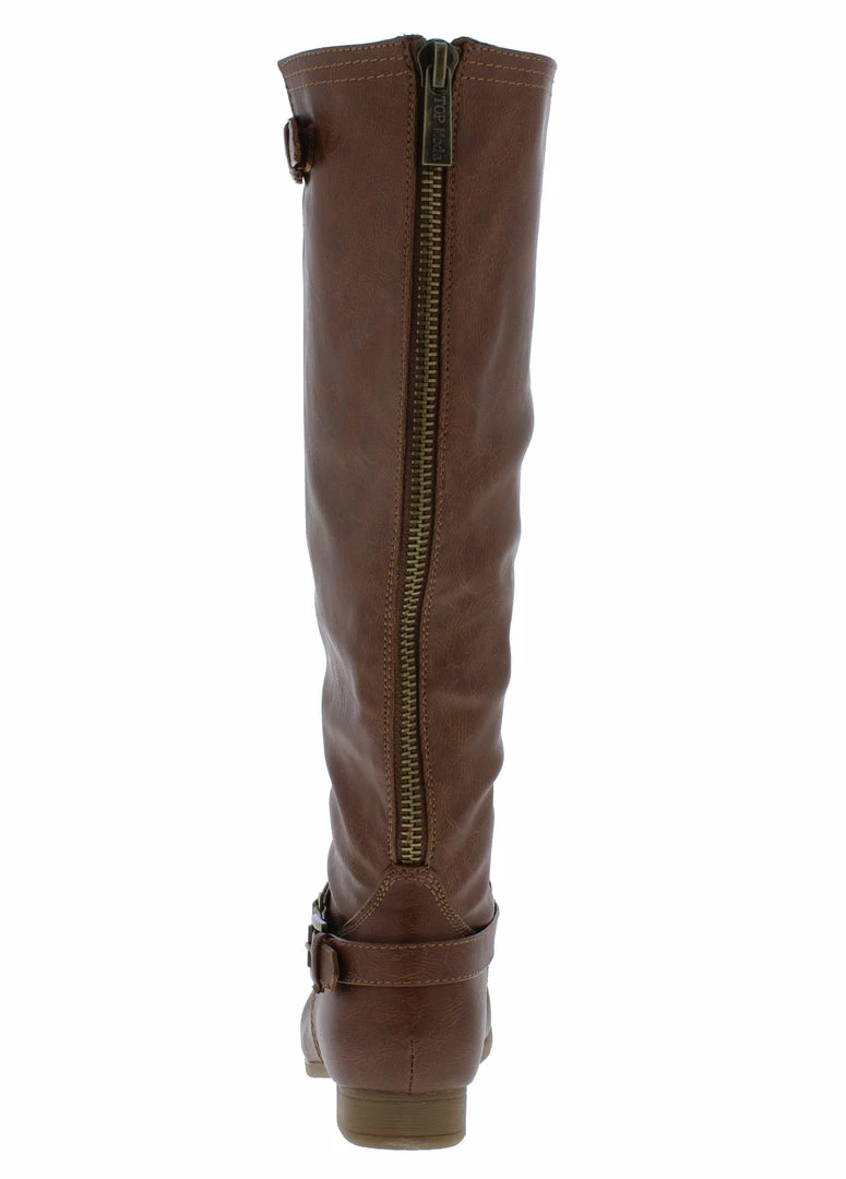 TOP GUY Coco1 Tan Dual Buckle Strap Knee High Boot 5 TOP GUY Coco1 Tan Dual Buckle Strap Knee High Boot