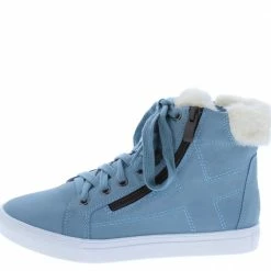 Forever Link Comment27 Blue Furry Cuff Side Zip Lace Up Boot What's New