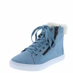 Forever Link Comment27 Blue Furry Cuff Side Zip Lace Up Boot What's New