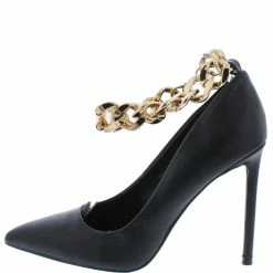 Bamboo What's New Condition20 Black Crp Pointed Toe Ankle Chain Stiletto Heel
