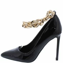 Bamboo What's New Condition20 Black Patent Pointed Toe Ankle Chain Stiletto Heel