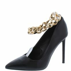 Bamboo What's New Condition20 Black Crp Pointed Toe Ankle Chain Stiletto Heel