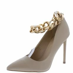 Bamboo Condition20 Nude Pointed Toe Ankle Chain Stiletto Heel What's New
