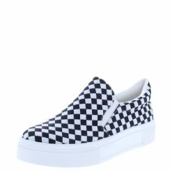 Liliana Shoes Sandra038 Black Check Slip On Sneaker Flat