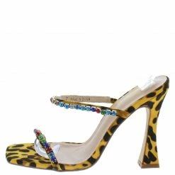 Elegant Shoes Covinaa32 Yellow Multi Jeweled Dual Strap Contoured Heel