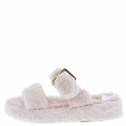 Mata Shoes Cuddle2 Pink Faux Fur Open Toe Dual Strap Slide Sandal