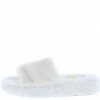 Mata What's New Cuddle White Faux Fur Open Toe Flat Slide Sandal