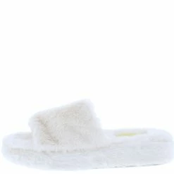 Mata What's New Cuddle White Faux Fur Open Toe Flat Slide Sandal