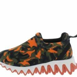 Liliana Shoes Katherine280 Orange Camo Round Toe Chunky Tapered Sneaker Flat