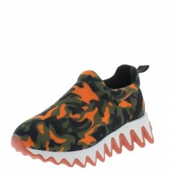 Liliana Shoes Katherine280 Orange Camo Round Toe Chunky Tapered Sneaker Flat