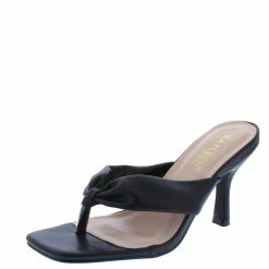 Elegant Dabie2 Black Square Open Toe Thong Short Heel What's New